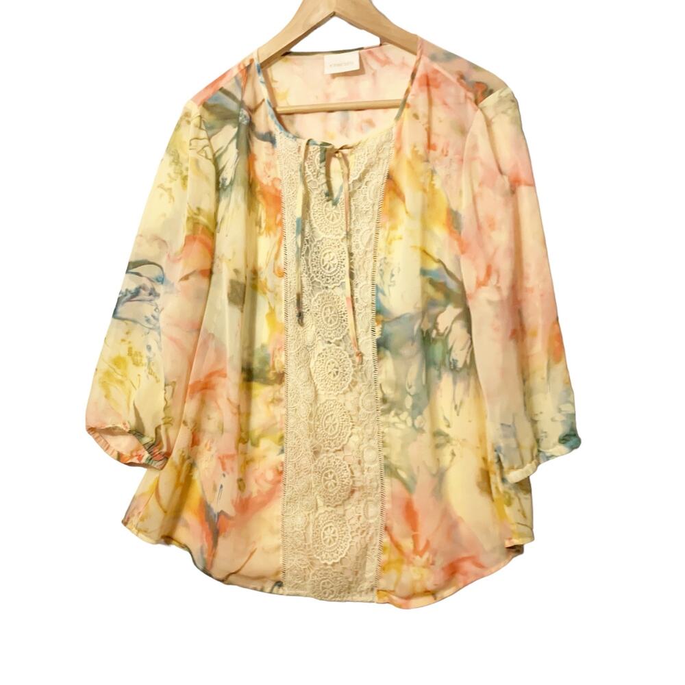CHICO’S Womens  Diffused Floral Lynelle Blouse sz L